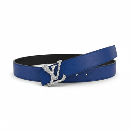 Louis Vuitton Crystal LV Initials Reversible Belt – Royal Blue Edition-120 💙✨