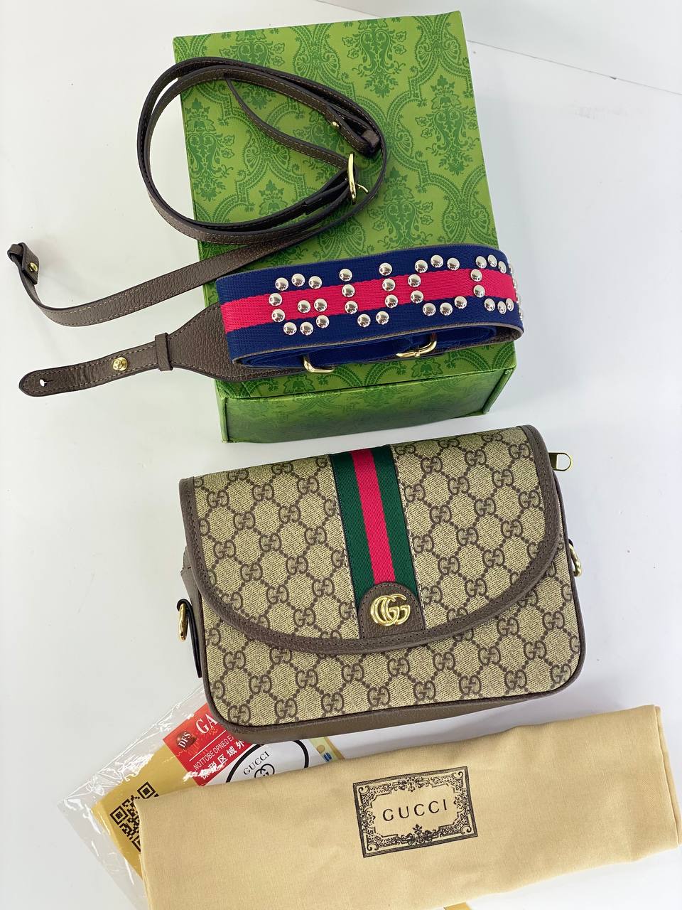 Gucci GG Supreme Mini Bag with Embellished Strap