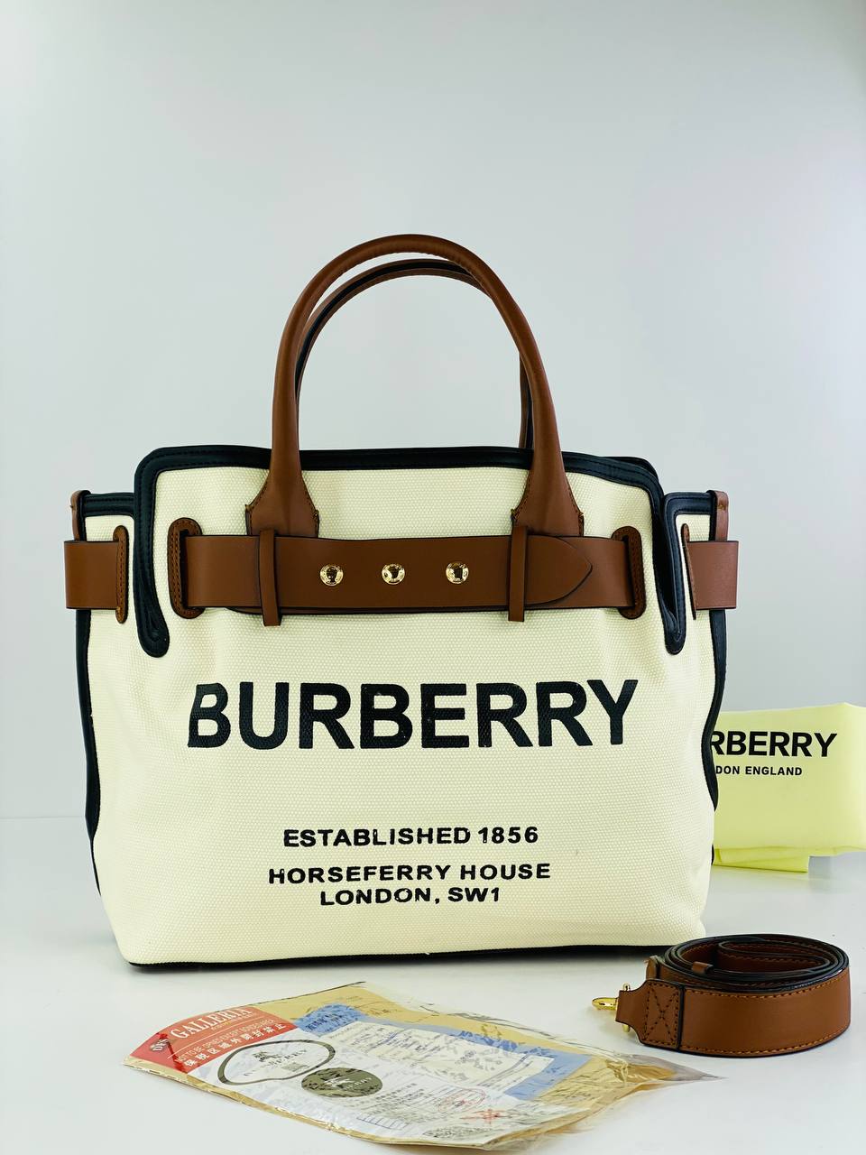 Burberry Canvas Tote Bag with Leather Accents