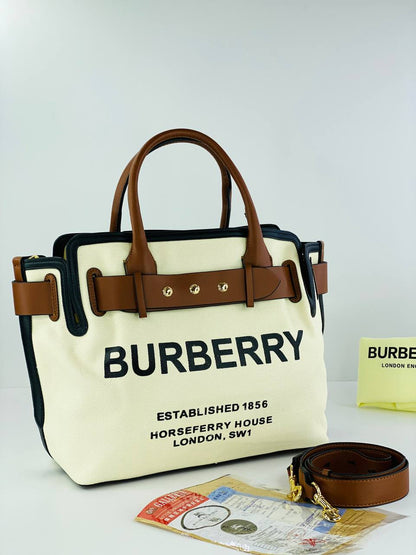 Burberry Canvas Tote Bag with Leather Accents