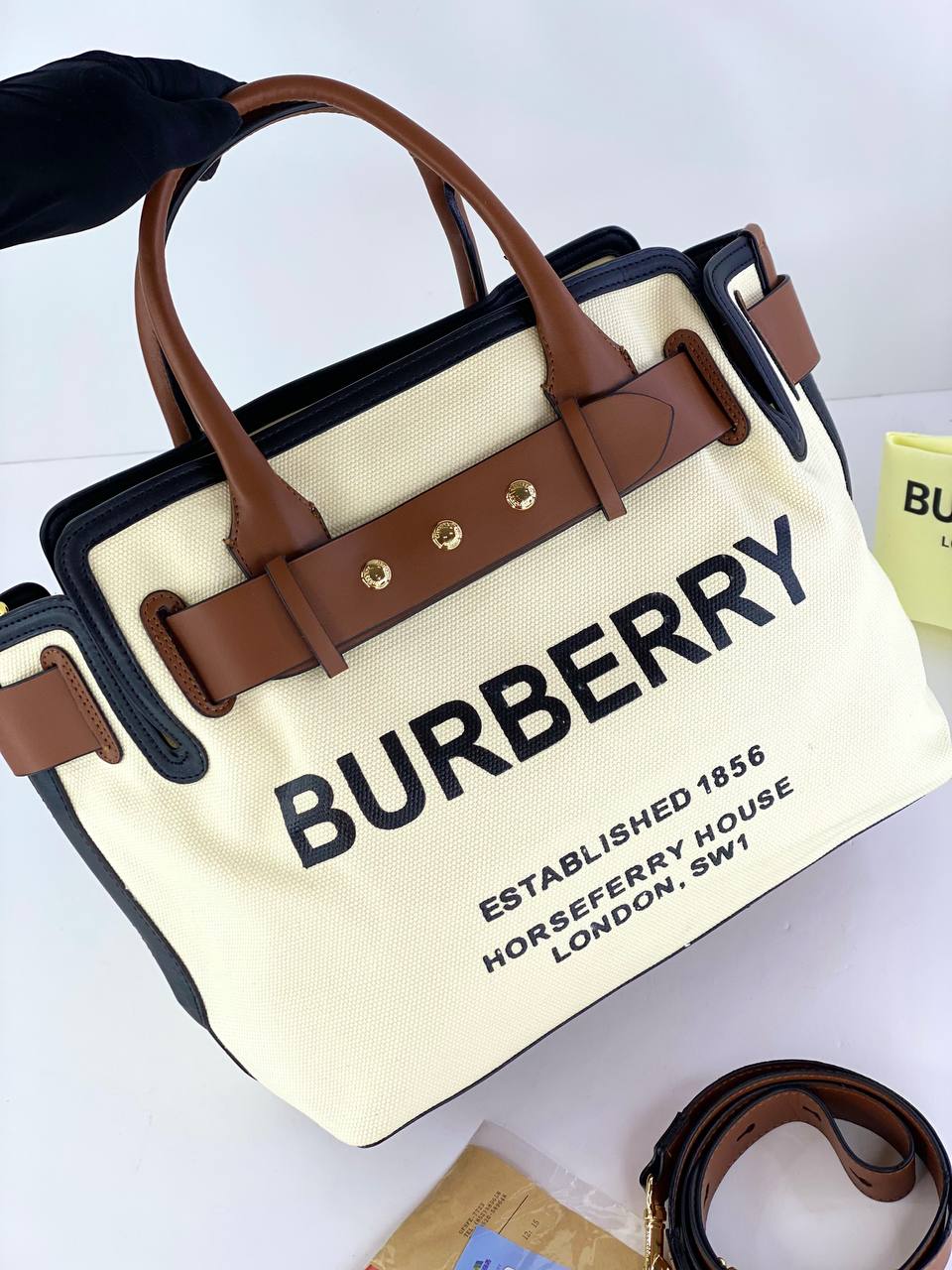 Burberry Canvas Tote Bag with Leather Accents