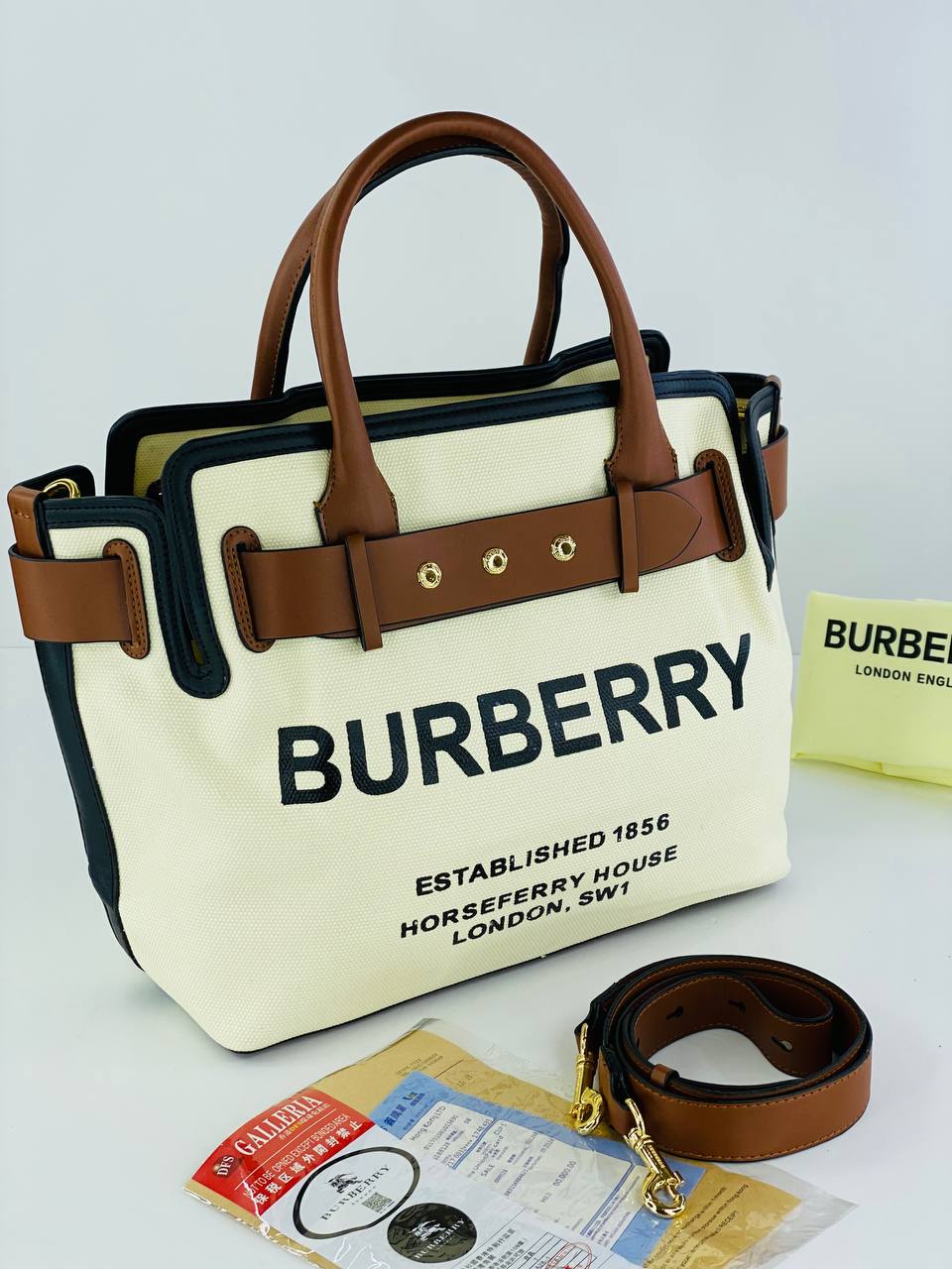 Burberry Canvas Tote Bag with Leather Accents