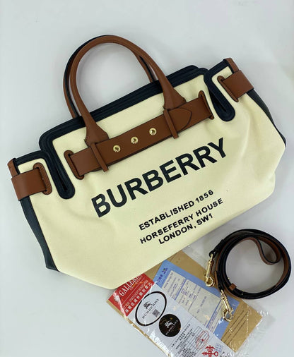 Burberry Canvas Tote Bag with Leather Accents