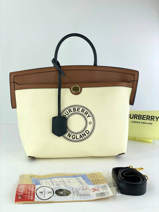 Burberry Canvas Tote Bag with Leather Detailing