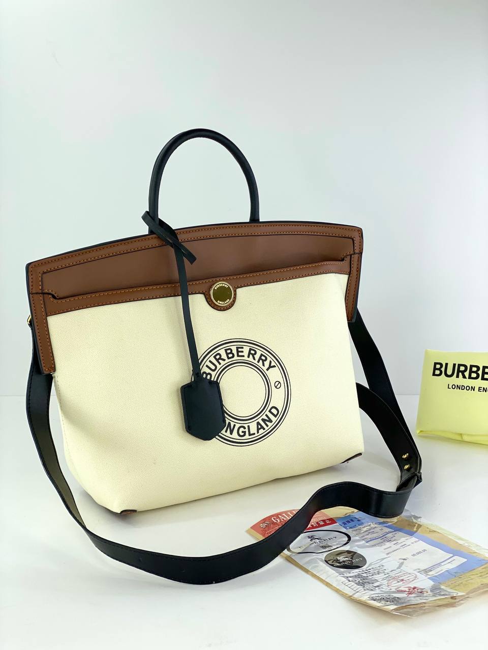 Burberry Canvas Tote Bag with Leather Detailing