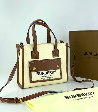 Burberry Canvas Tote Bag with Leather Accents