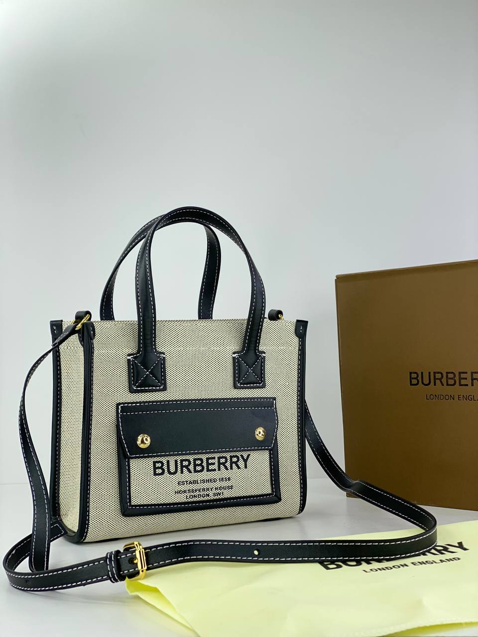 Burberry Canvas Tote Bag with Leather Accents