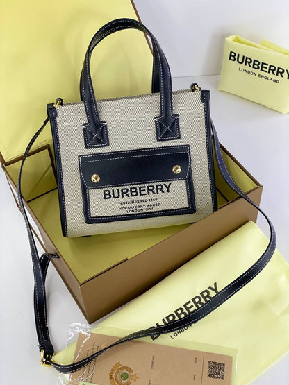 Burberry Canvas Tote Bag with Leather Accents