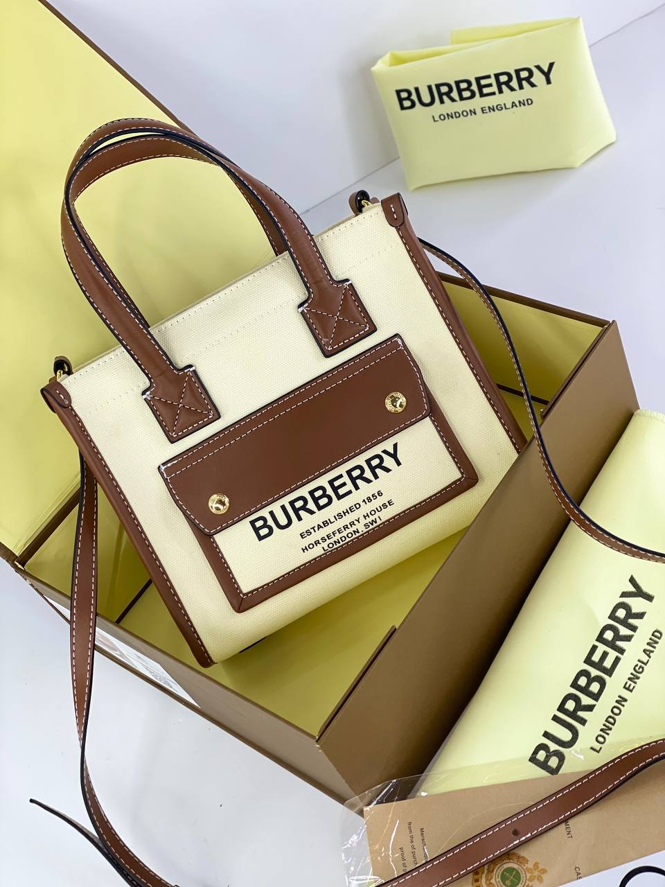 Burberry Canvas Tote Bag with Leather Accents