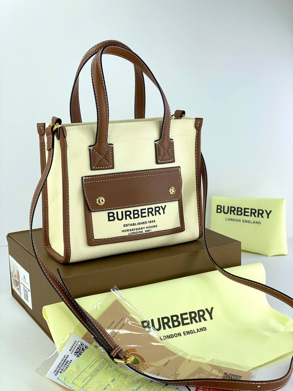 Burberry Canvas Tote Bag with Leather Accents