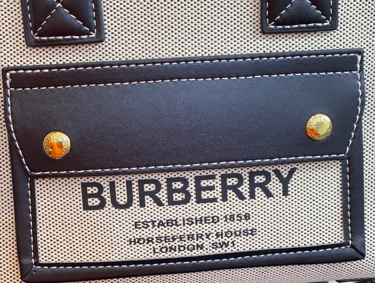 Burberry Canvas Tote Bag with Leather Accents