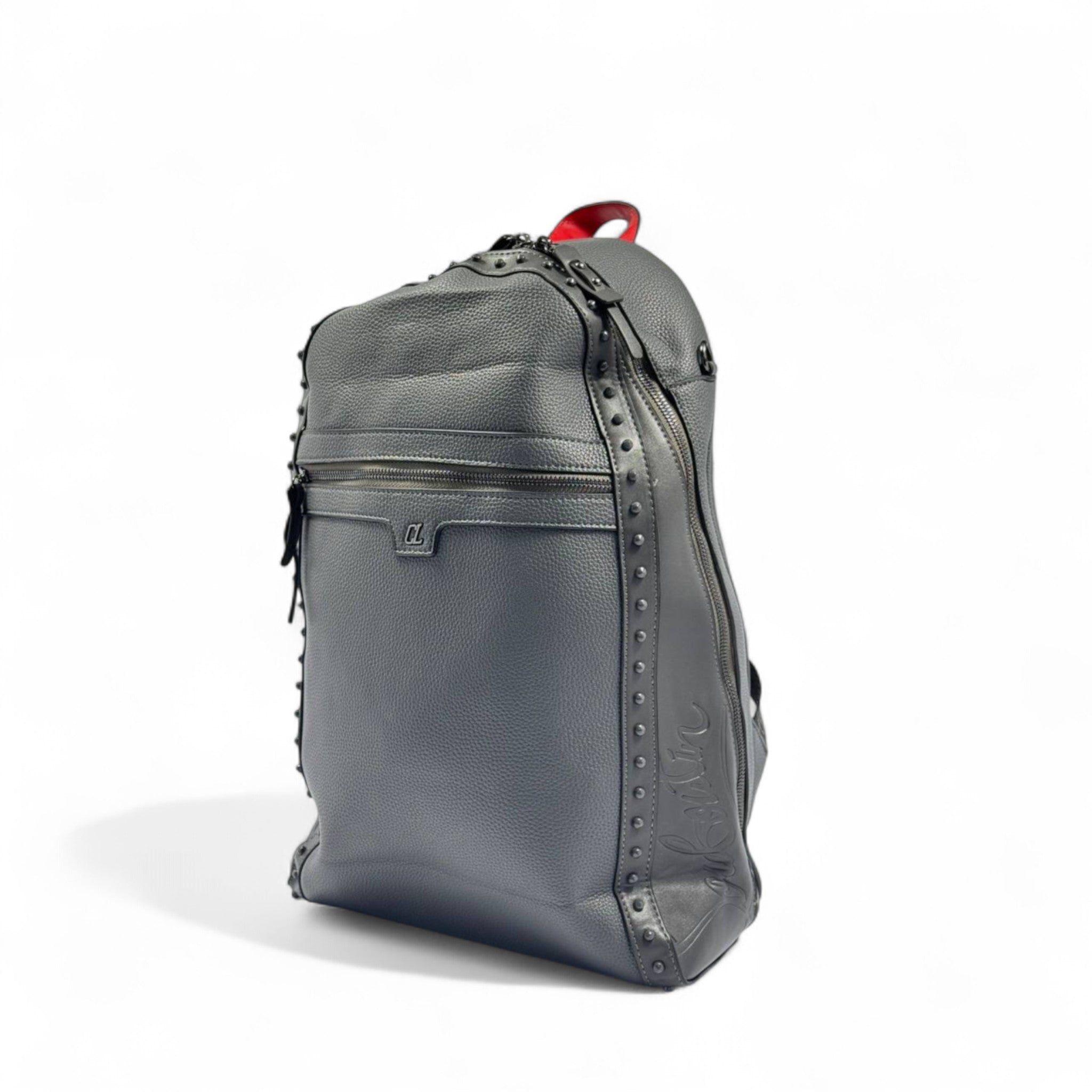 🎒 Christian Louboutin gray Leather Backpack – Signature Studded Luxury