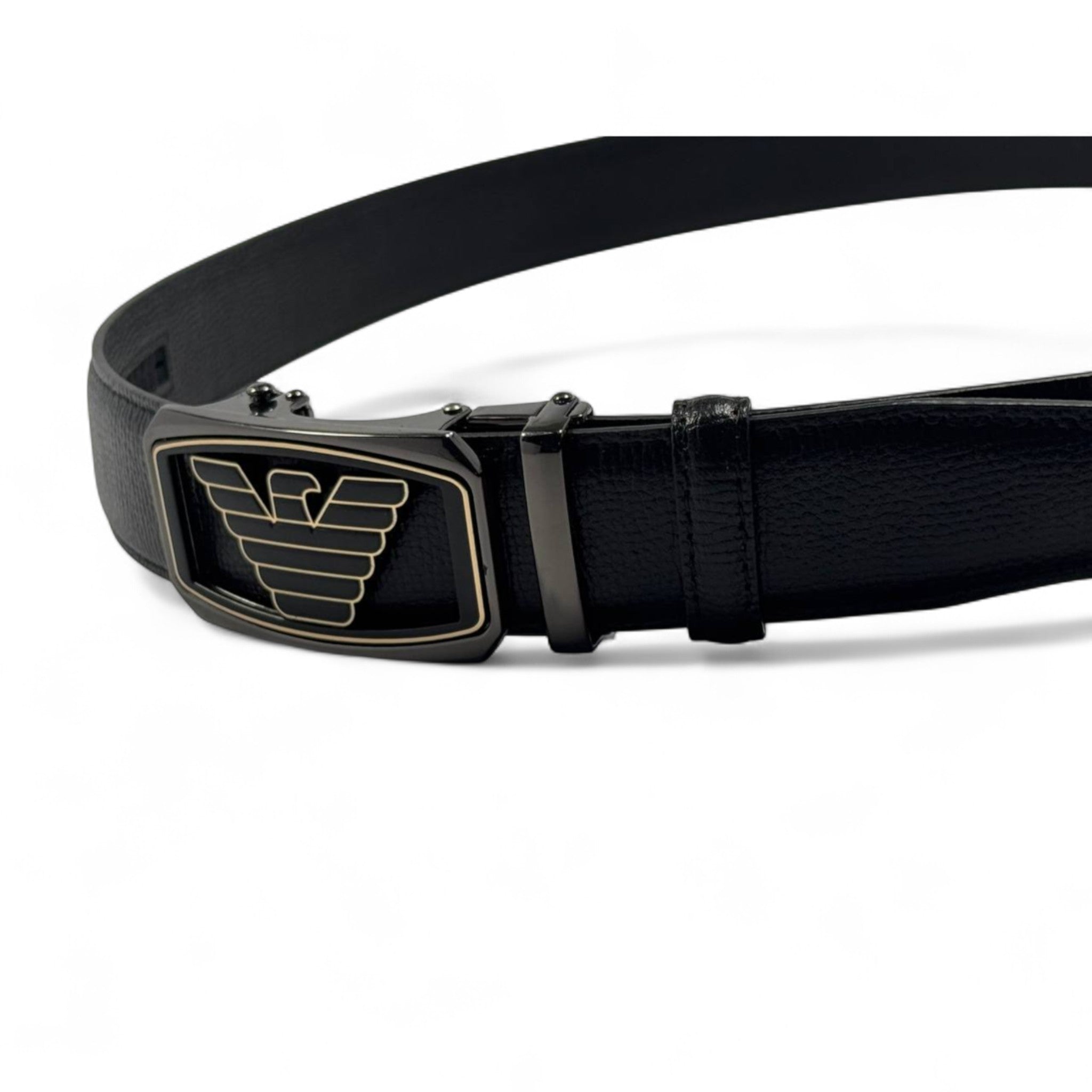 Emporio Armani Leather Belt – 120 CM Black Eagle Buckle 🦅✨
