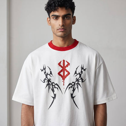 Gothic Tribal Oversized T-Shirt – White & Red Edition 🔥⚡
