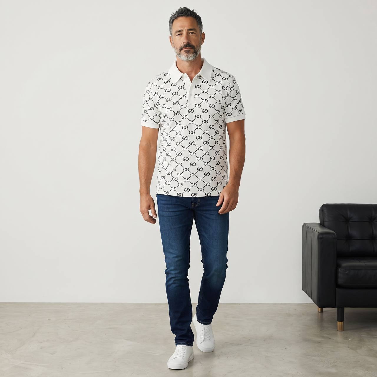 Gucci GG Monogram Polo Shirt – White Signature Edition 🤍✨