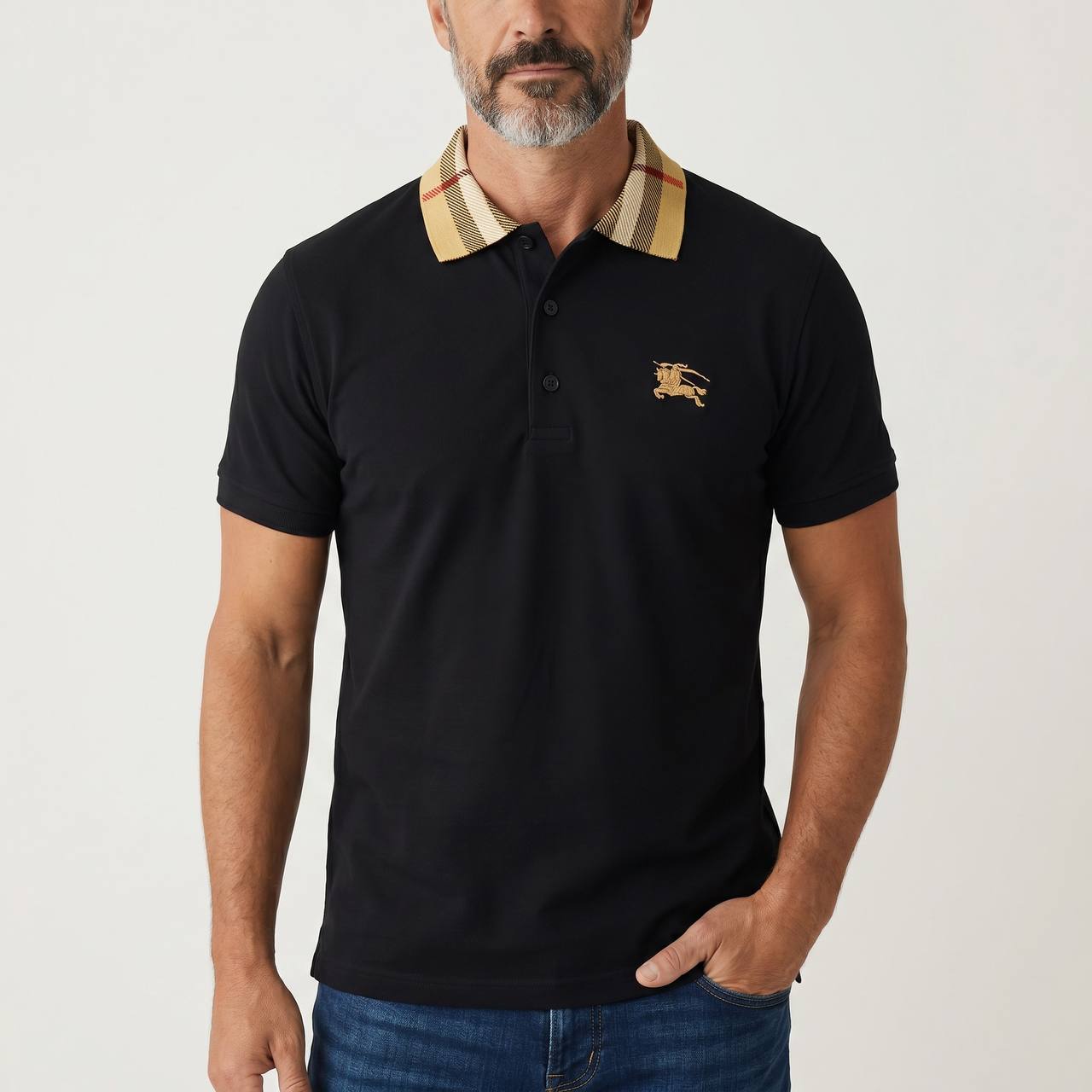 Burberry Check Collar Polo Shirt – Black Heritage Edition 🖤✨