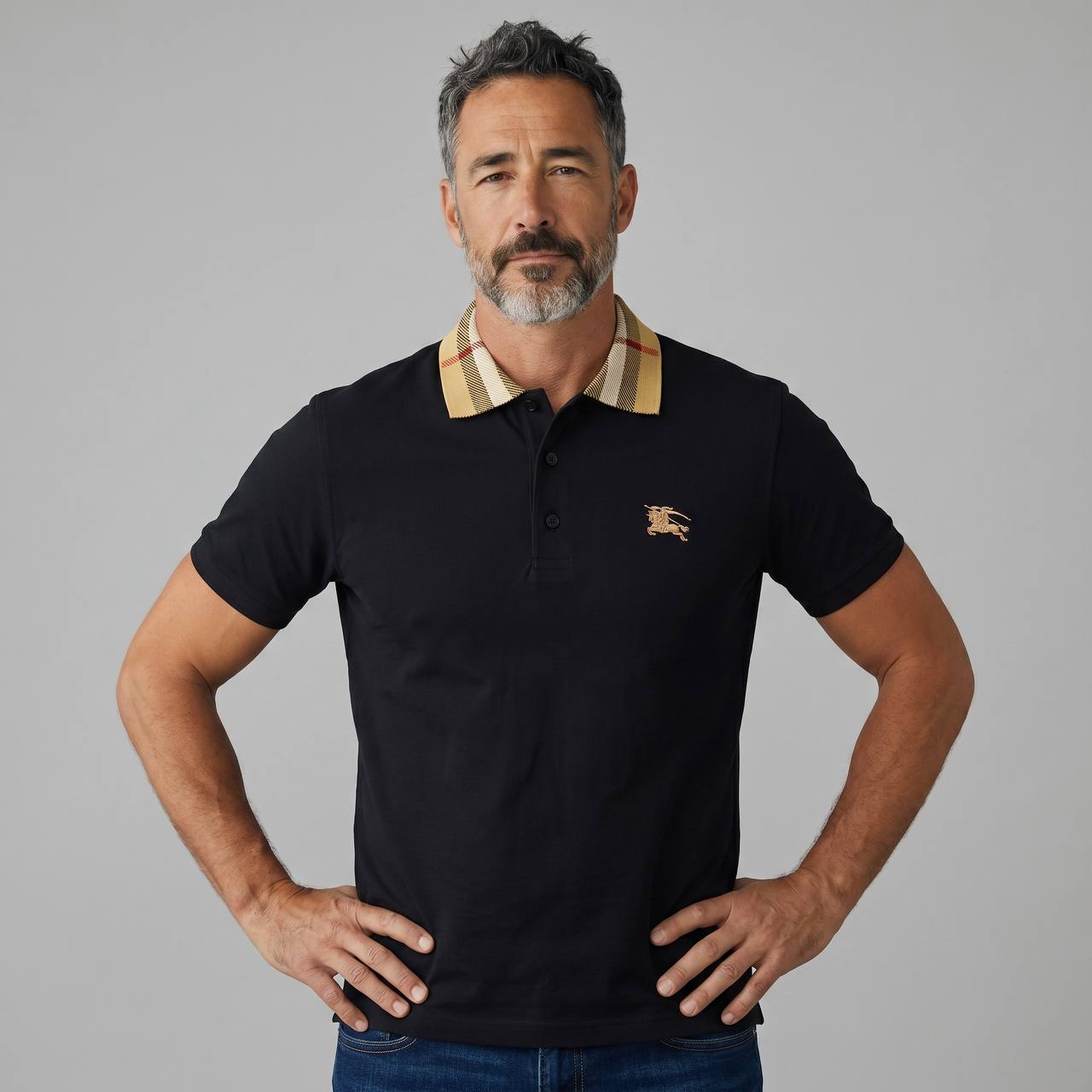 Burberry Check Collar Polo Shirt – Black Heritage Edition 🖤✨