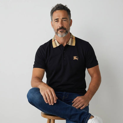 Burberry Check Collar Polo Shirt – Black Heritage Edition 🖤✨