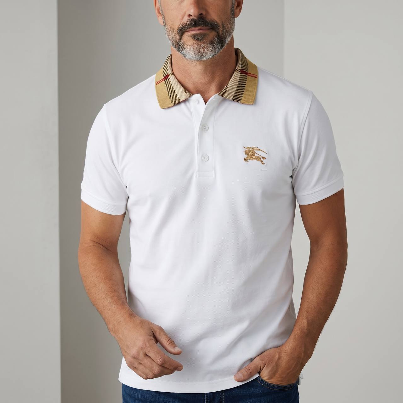 Burberry Check Collar Polo Shirt – White Heritage Edition 🤍✨
