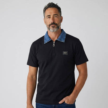 Diesel Denim Collar Zip Polo – Midnight Black Edition 👕🔥