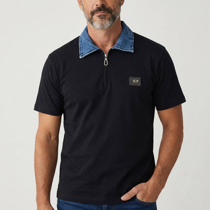 Diesel Denim Collar Zip Polo – Midnight Black Edition 👕🔥