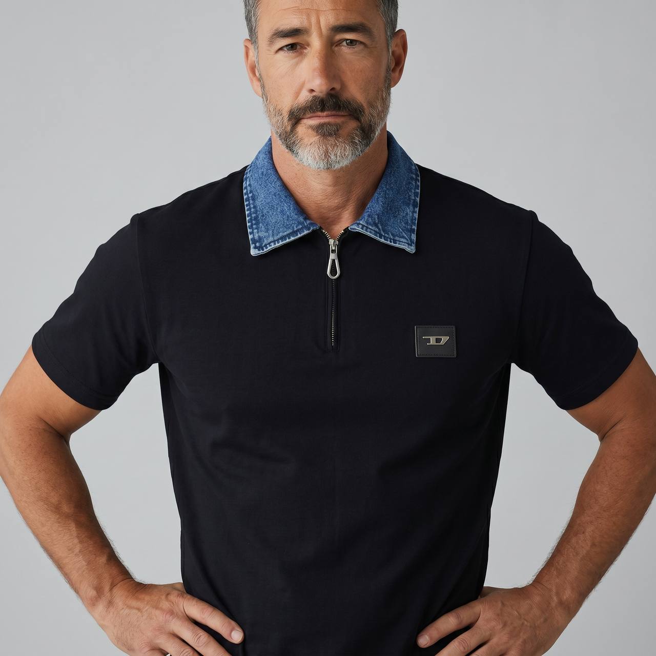 Diesel Denim Collar Zip Polo – Midnight Black Edition 👕🔥
