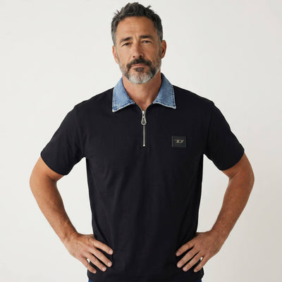 Diesel Denim Collar Zip Polo – Midnight Black Edition 👕🔥