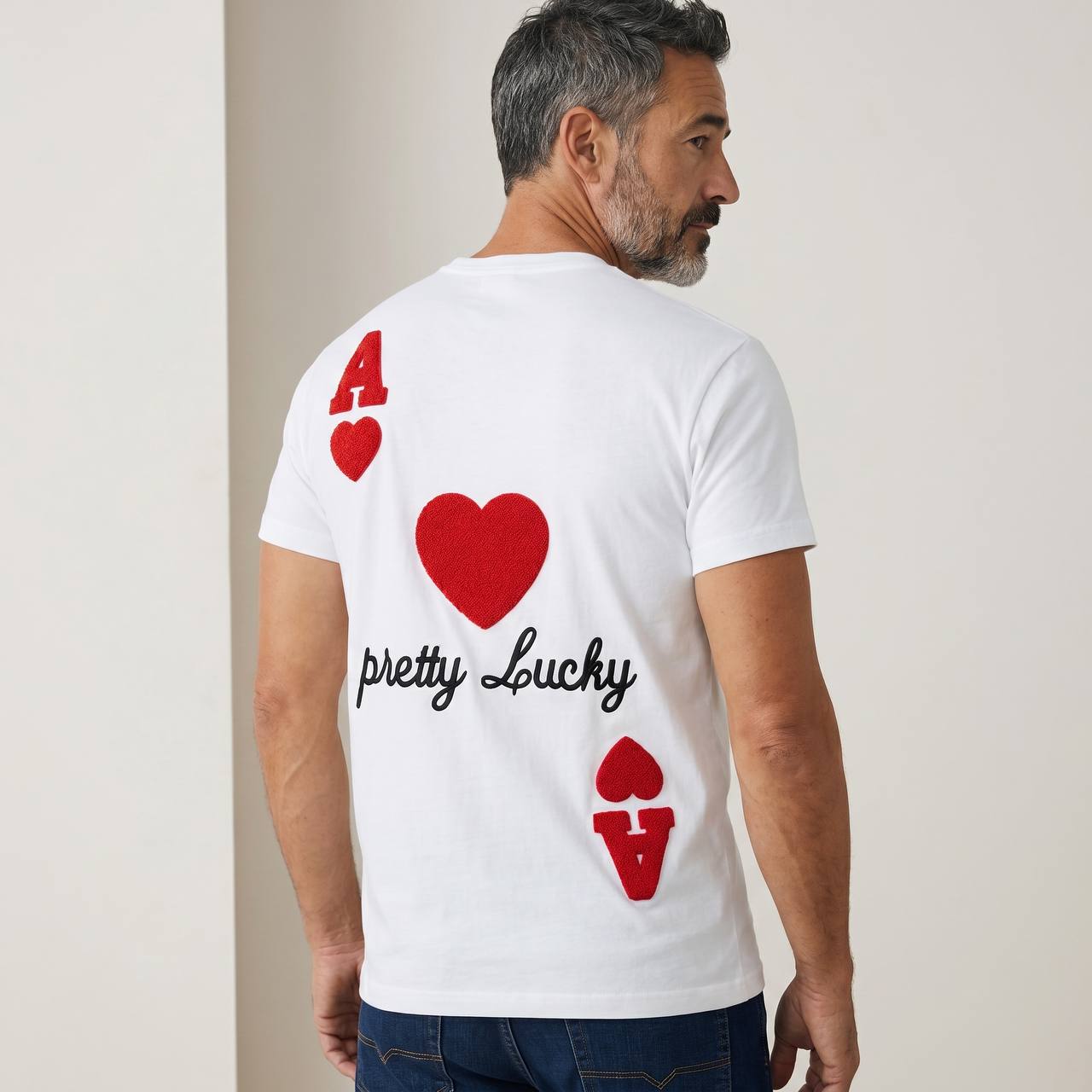 AMI Paris “Pretty Lucky” Heart Graphic T-Shirt – White Edition ❤️♠️✨