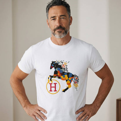 Hermès Artistic Horse Embroidered T-Shirt – White Luxury Edition 🐎✨