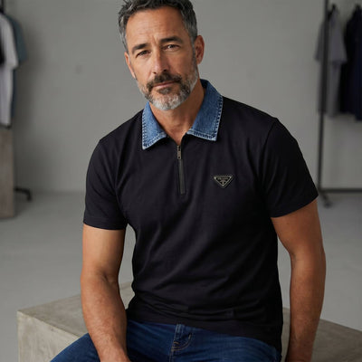 Prada Denim Collar Zip Polo – Luxury Casual Edition 👕✨