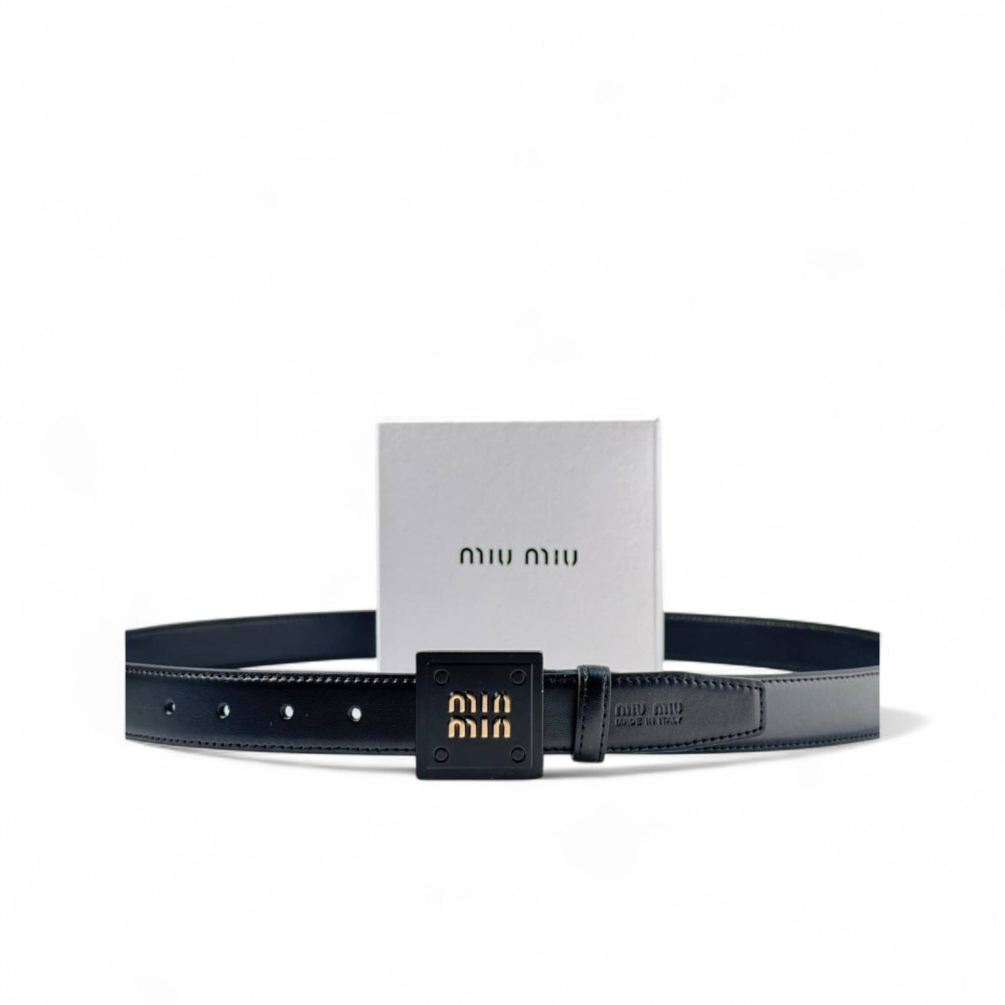 Miu Miu Black Leather Belt 🖤✨ – Sleek Italian Design with Signature Square Buckle