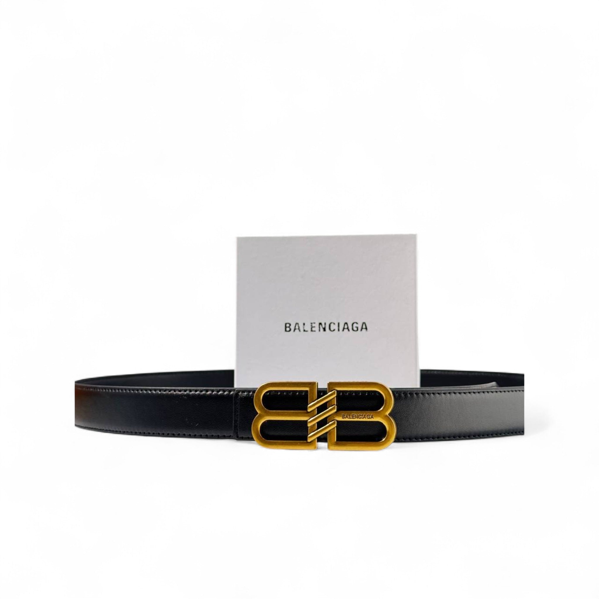 Balenciaga BB Black Leather Belt 🖤🟨 – Modern Boldness with a Golden Edge