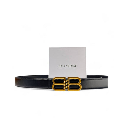 Balenciaga BB Black Leather Belt 🖤🟨 – Modern Boldness with a Golden Edge