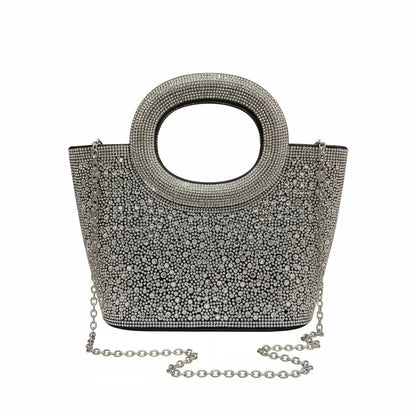 Crystal Luxe Statement Tote Bag ✨🖤 | Rhinestone Evening Handbag with Chain Strap