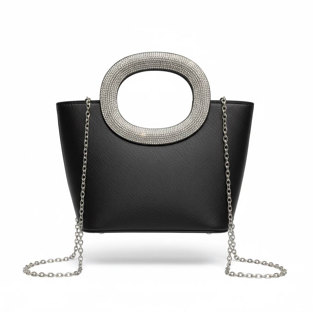 Crystal Luxe Statement Tote Bag ✨🖤 | Rhinestone Evening Handbag with Chain Strap