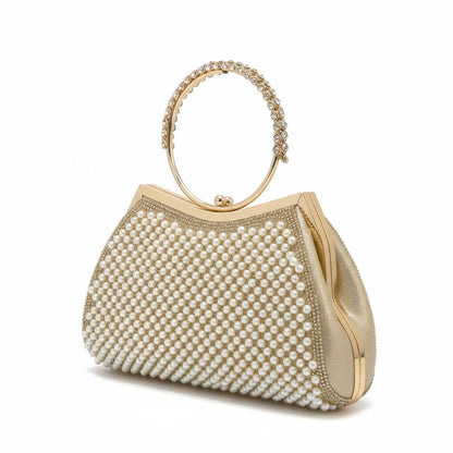 Pearl Royale Gold Clutch ✨🤍 | Elegant Evening Bag with Crystal Ring Handle