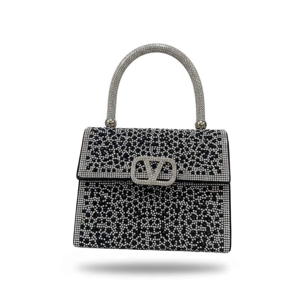 Valentino Garavani Crystal Evening Handbag ✨🖤 | Rhinestone Couture Top Handle Bag