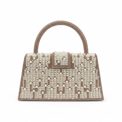 Pearl Luxe Monogram Top Handle Bag ✨🤍 | Gold Embellished Statement Handbag