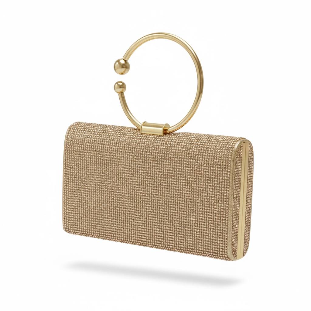 Rose Gold Leaf Crystal Clutch ✨🌸 | Elegant Ring Handle Evening Bag