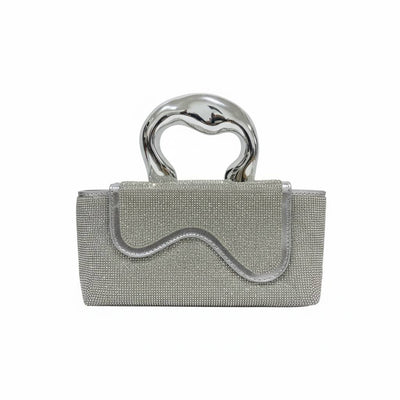 Silver Sculpted Crystal Clutch ✨🩶 | Metallic Handle Statement Evening Bag