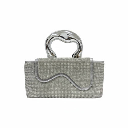 Silver Sculpted Crystal Clutch ✨🩶 | Metallic Handle Statement Evening Bag