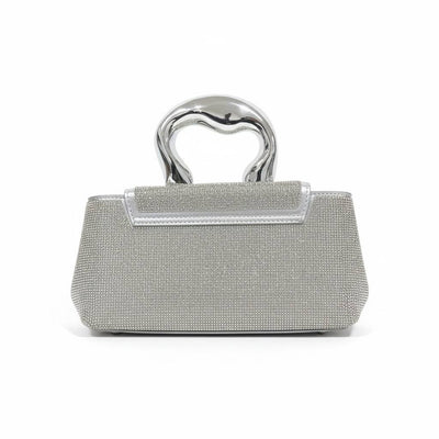 Silver Sculpted Crystal Clutch ✨🩶 | Metallic Handle Statement Evening Bag