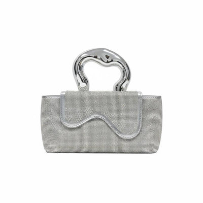 Silver Sculpted Crystal Clutch ✨🩶 | Metallic Handle Statement Evening Bag