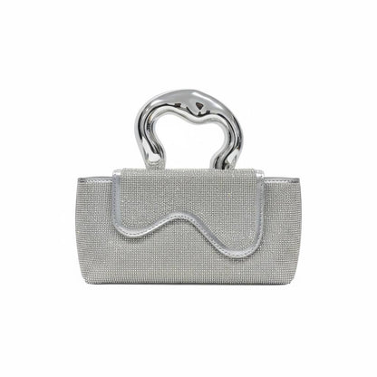 Silver Sculpted Crystal Clutch ✨🩶 | Metallic Handle Statement Evening Bag