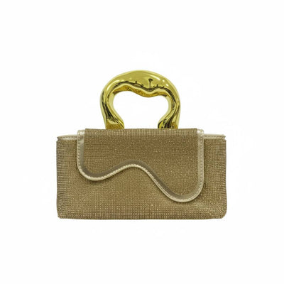 Golden Sculpted Crystal Clutch ✨💛 | Metallic Handle Luxury Evening Bag