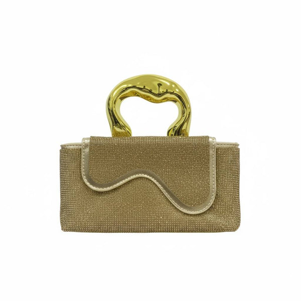 Golden Sculpted Crystal Clutch ✨💛 | Metallic Handle Luxury Evening Bag