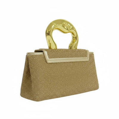Golden Sculpted Crystal Clutch ✨💛 | Metallic Handle Luxury Evening Bag