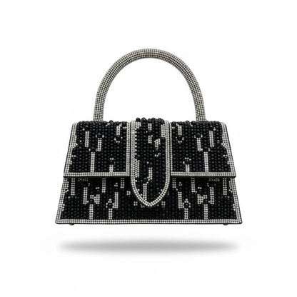 Midnight Pearl Monogram Handbag ✨🖤 | Black & Silver Statement Top Handle Bag