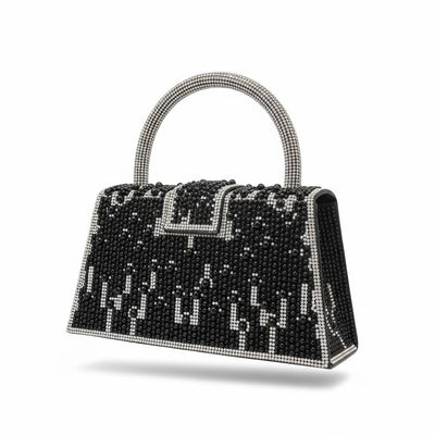 Midnight Pearl Monogram Handbag ✨🖤 | Black & Silver Statement Top Handle Bag