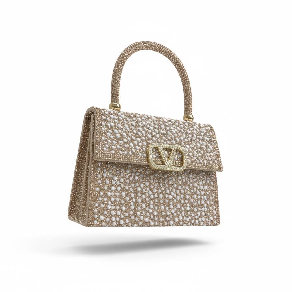 Valentino Garavani Pearl Crystal Top Handle Bag ✨🤍 | Gold Couture Evening Handbag